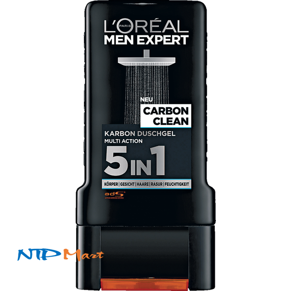 Sữa tắm và dầu gội toàn thân dành cho nam L’oreal Men Expert Carbon 5 in 1 chai 300ml, nhập khẩu từ Đức, tặng kèm gói mặt nạ dưỡng ẩm