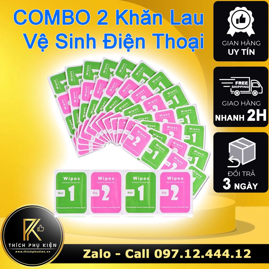COMBO 2 Bộ Khăn Lau Màn Hình - Vệ Sinh Điện Thoại 2 Miếng Ướt + Khô