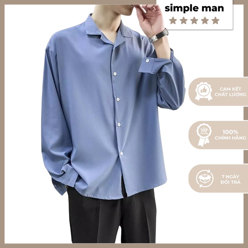 Áo sơ mi nam nữ Unisex form rộng, 3 màu trắng, đen, xanh, áo sơ lụa tay dài cổ bẻ cao cấp