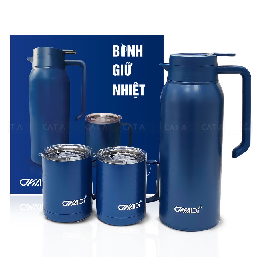[COMBO SIÊU RẺ] BÌNH GIỮ NHIỆT INOX316 1400ML OKADI - Tặng kèm 2 cốc uống nước inox cùng loại, quà tặng siêu chất