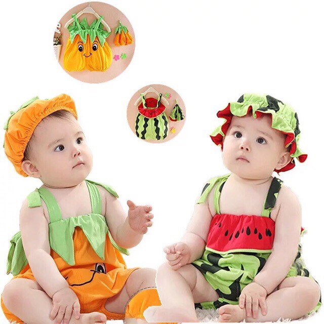 Body dưa hấu, bí đỏ kèm mũ cho bé
