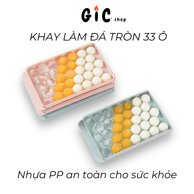Khay Làm Đá Tròn 33 Viên Chất Liệu Silicon Kèm Nắp Đậy Chống Mùi Trong Tủ Lạnh