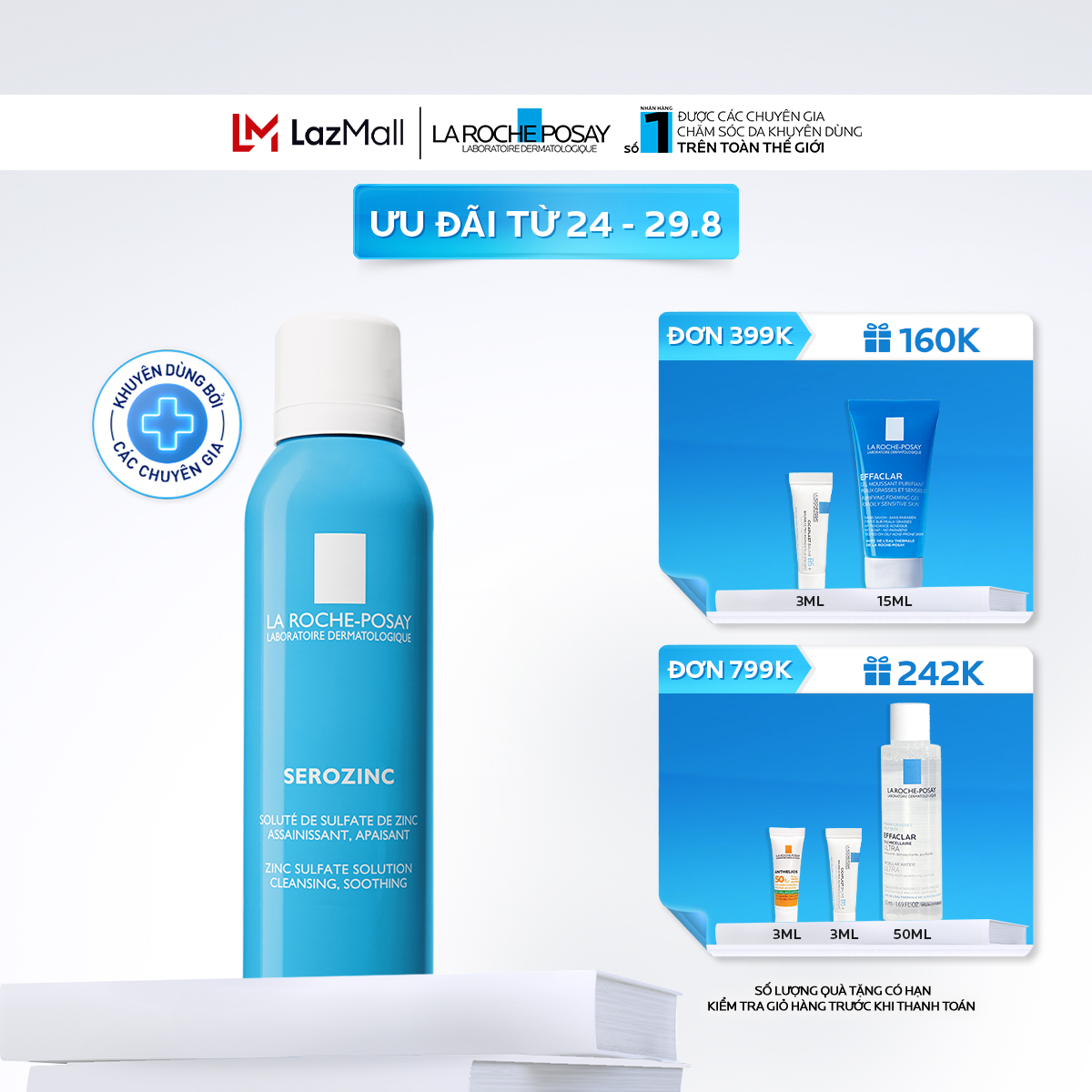 Xịt khoáng giúp làm sạch & làm dịu cho da dầu mụn La Roche Posay Serozinc 150ML