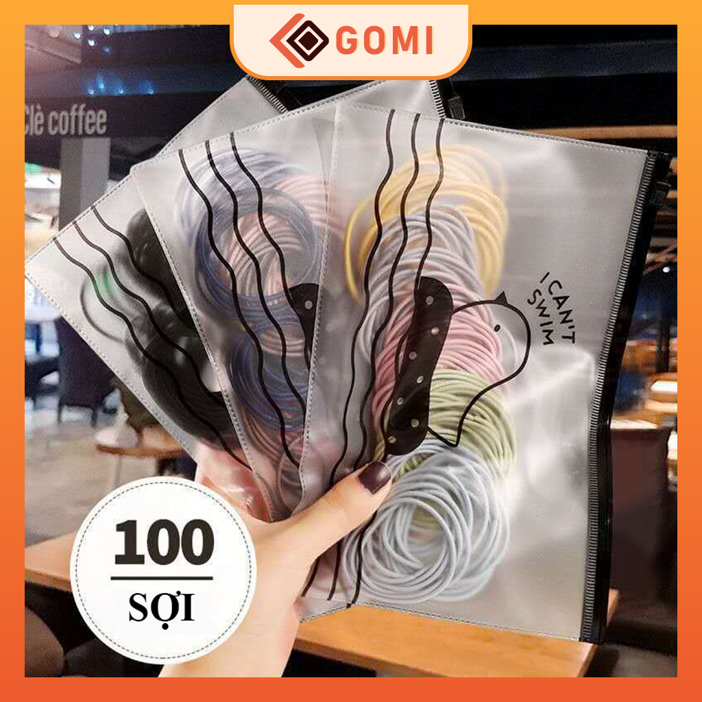 Túi zip 100 thun buộc tóc, dây cột tóc nhiều màu, dễ cột, không đau tóc