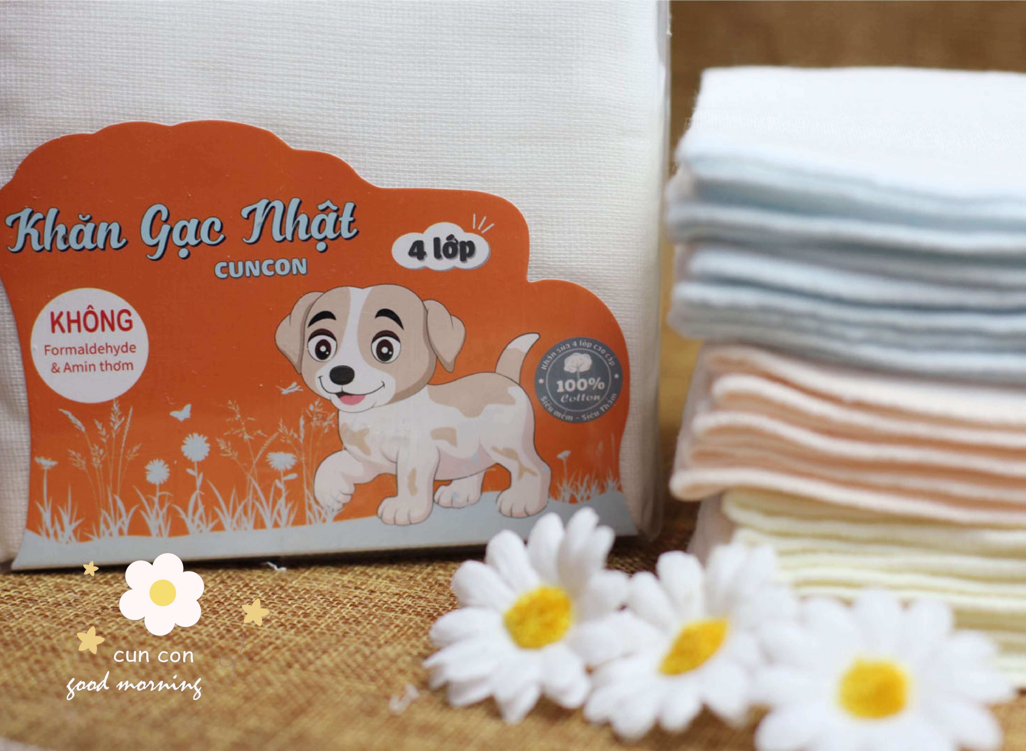 Set 10 khăn sữa gạc nhật 4 lớp mềm mại cho bé - hãng cún con
