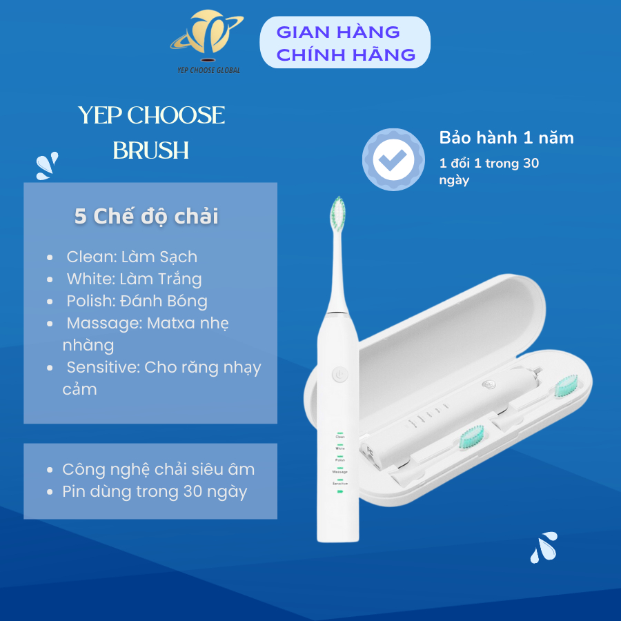 Bàn chải điện yep choose brush giúp làm sạch răng toàn diện lông bàn chải dupont mềm mịn