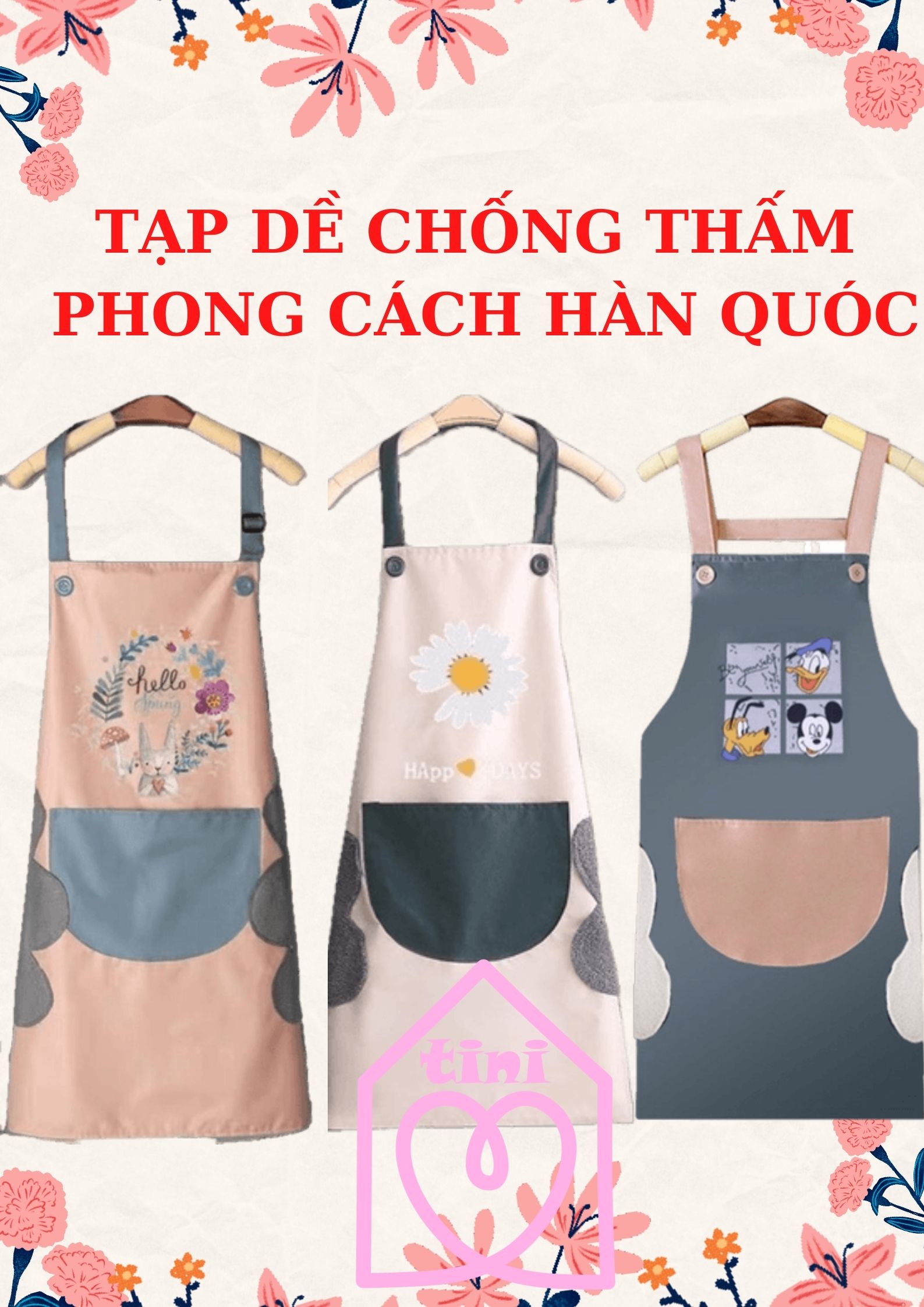 [HOT][RẺ]Tạp dề HànQuốc cao cấp chống thấm có túi để điện thoại cute Tạp dề chống bám bẩn chỗ lau tay tiện lợi 70x68cm Tạp dề mẫu mới đa dạng phong phú họa tiết đáng yêu Phụ kiện nhà bếp nhiều màu sắc dễ lau chùi TINI SHOP HCM