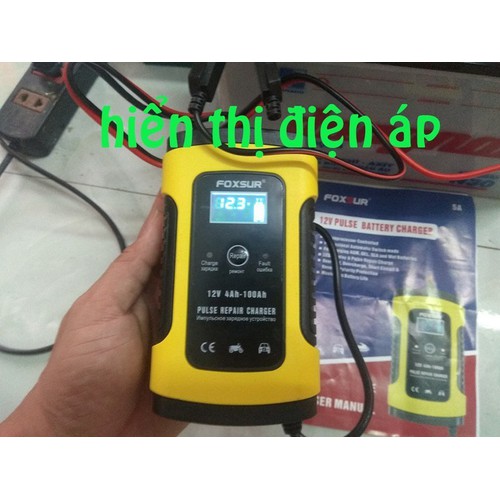 Bộ sạc điện acquy FOXSUR 12V kèm phục hồi bình,Sạc acquy 12V cho bình acquy xe máy , xe đạp điện , ô tô