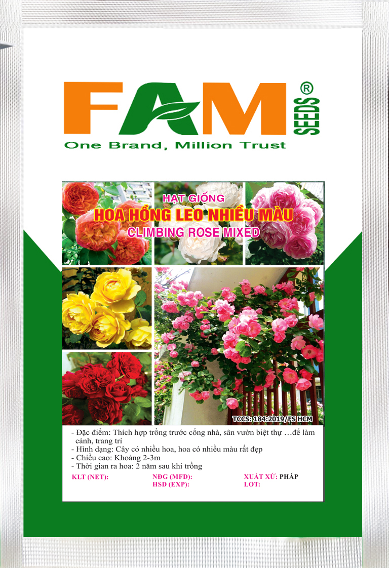 Hạt Giống Hoa Hồng Leo Nhiều Màu - Gói 0.5gr (25-30 hạt)
