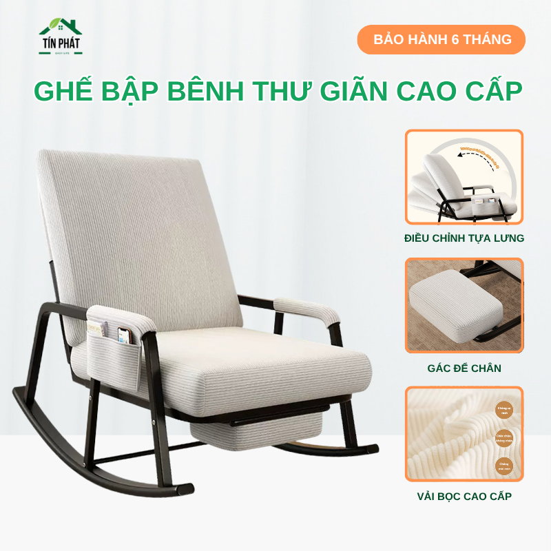Ghế Bập Bênh Cao Cấp, Ghế Ngồi Tựa Lưng Có Chân Gác, Tựa Lưng Có Thể Tùy Chỉnh, Ghế Bập Bênh Thư Giãn Đa Năng