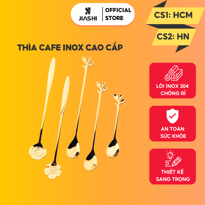 Muỗng thìa cà phê, dĩa cafe Inox 304 vàng pha trà, tráng miệng cao cấp phủ bóng sang trọng MTC01