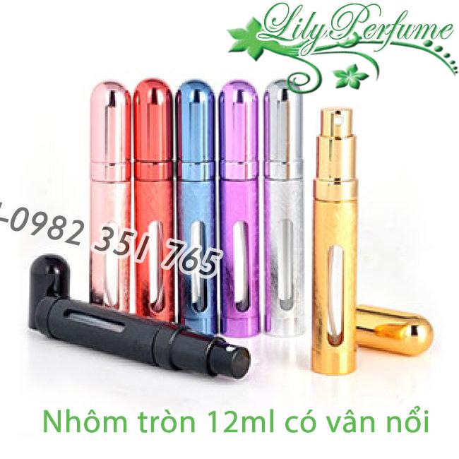 Lọ chiết nước hoa 12ml nhôm tròn có vân nổi (Ống chiết nước hoa/ Vỏ chiết nước hoa/ Chai chiết nước hoa)