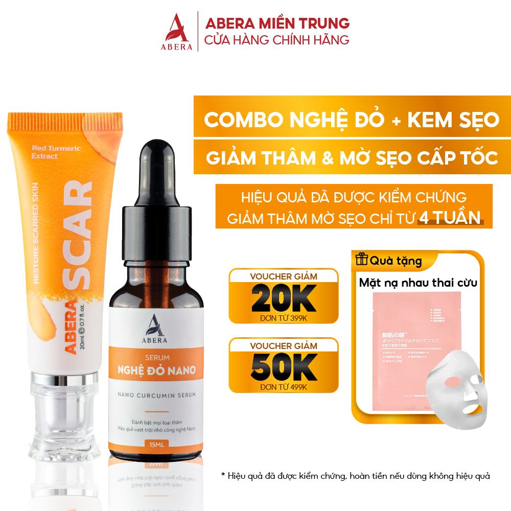 Kem xóa sẹo & Serum giảm thâm nghệ đỏ Abera, mờ sẹo giảm thâm nhanh chóng, cải thiện tình trạng sẹo thâm mụn, sẹo bỏng