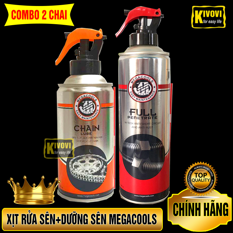 [COMBO 2 CHAI] Bình Xịt Megacools Dầu Chống Rỉ Sét, Rửa Sên 500ML + Dưỡng Sên 300ML Xe Máy,Xe Đạp Đa Năng - Kivovi