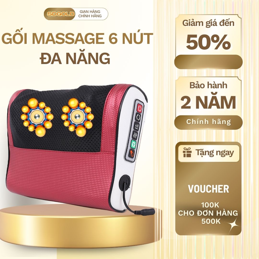  Máy Massage Cổ Vai Gáy Lưng Gối Massage Hồng Ngoại Loại Cao Cấp 12 Bi Xoay 2 Chiều Chính Hãng - Mát Xa Thư Giãn Toàn Thân - SDGOLD 