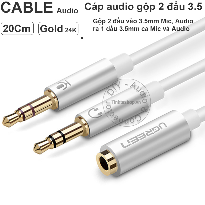 Cáp gộp 2 đầu vào 3.5mm microphone và audio trên laptop pc ra 1 đầu 3.5mm cho tai nghe ugreen av140 10790