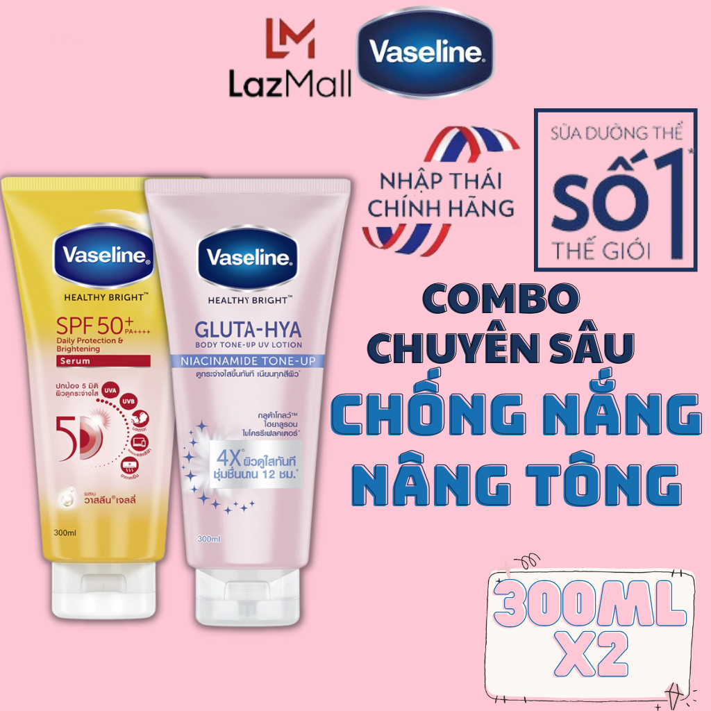 Combo Vaseline Dưỡng Thể 50X & Vaseline Dưỡng Thể Gluta - Hya Niacinamide Ngày & Đêm - Vaseline Thái - Dưỡng Thể Vaseline Chính Hãng - Vaseline Dưỡng Thể Chính Hãng