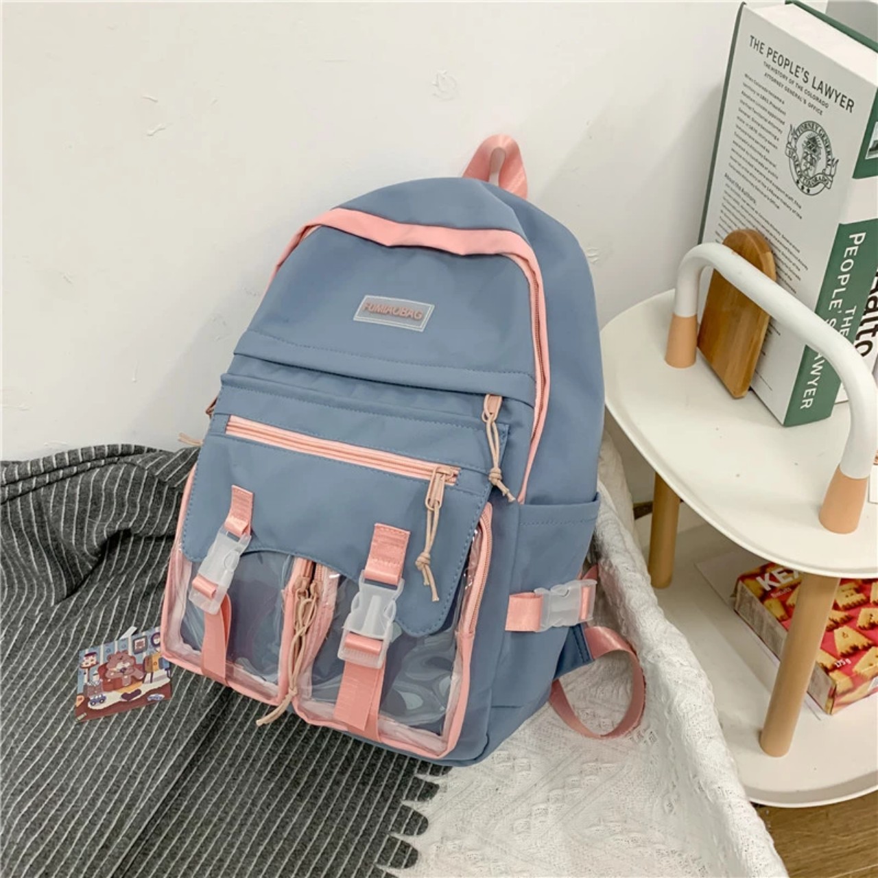 Balo ulzzang đi học, balo nữ đi học thời trang, balo trong suốt tặng kèm phụ kiện BL8177