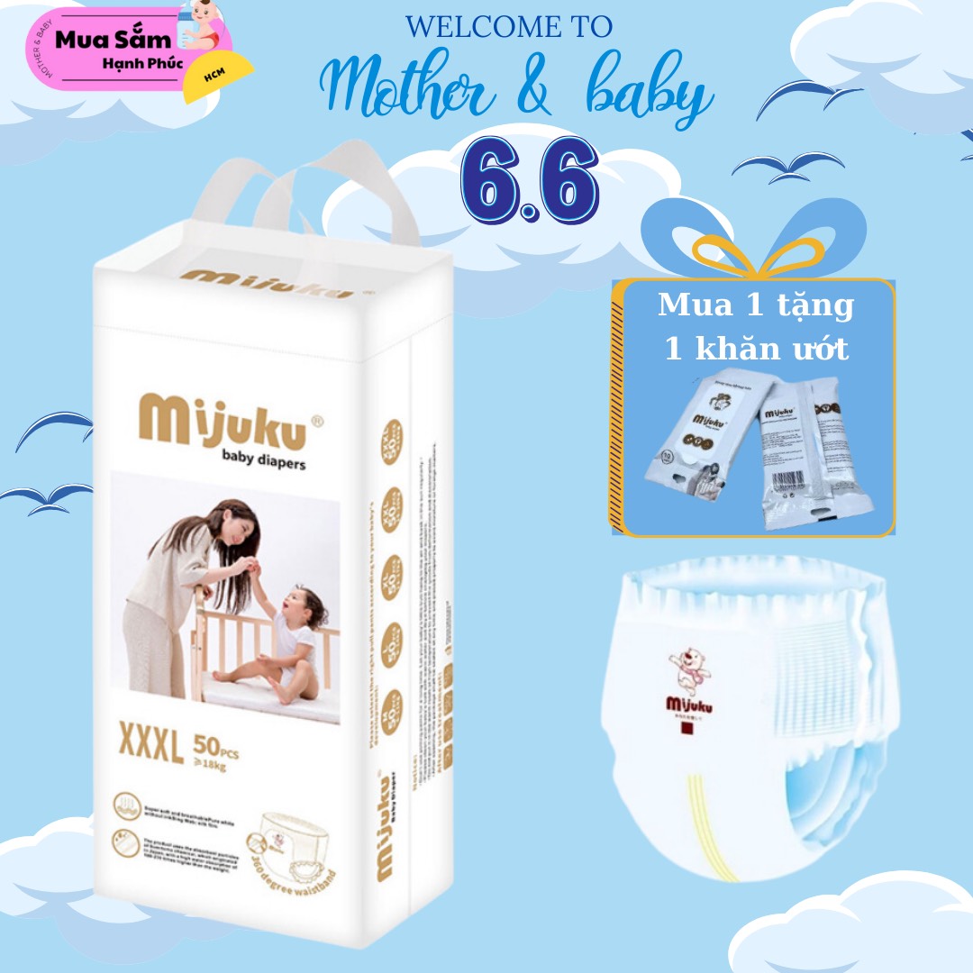 [HCM][SẢN PHẨM BÁN CHẠY] Bỉm quần Mijuku 1 bịch 50 miếng tã vải đủ size cho bé từ 6kg trở lên