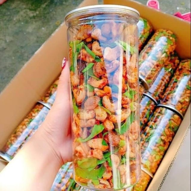 Hũ 500g Hạt điều rang tỏi ớt lá chanh - Hạt điều cháy tỏi lá chanh thơm ngon từng khoảnh khắc