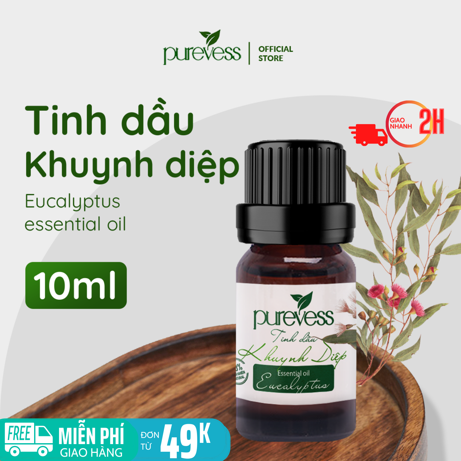 Tinh dầu Khuynh Diệp Purevess, tinh dầu thiên nhiên nguyên chất, giúp thư giãn và giải cảm