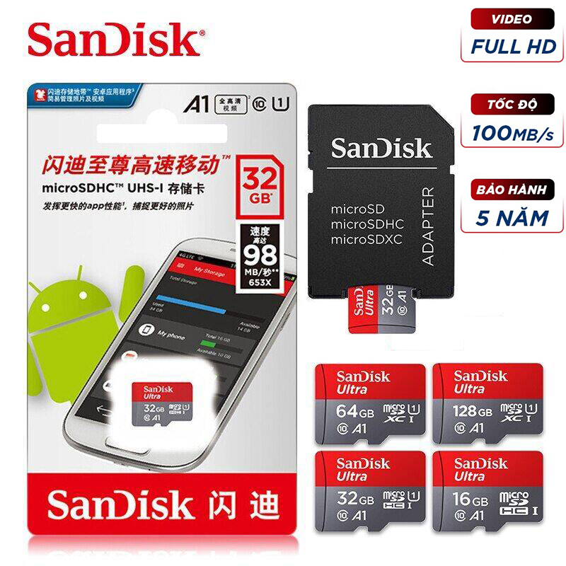 Thẻ nhớ sandisk microsd ultra 32gb/64gb/128gb class 10 - thẻ flash sd/tf thẻ nhớ 32 64 128 gb microsd cho điện thoại.