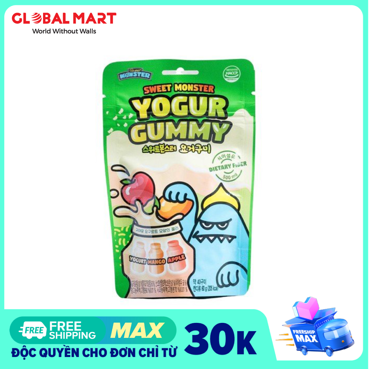 Kẹo Gummy Sữa Chua Bổ Sung Chất Xơ Sweet Monster Hàn Quốc Gói 60 Gram