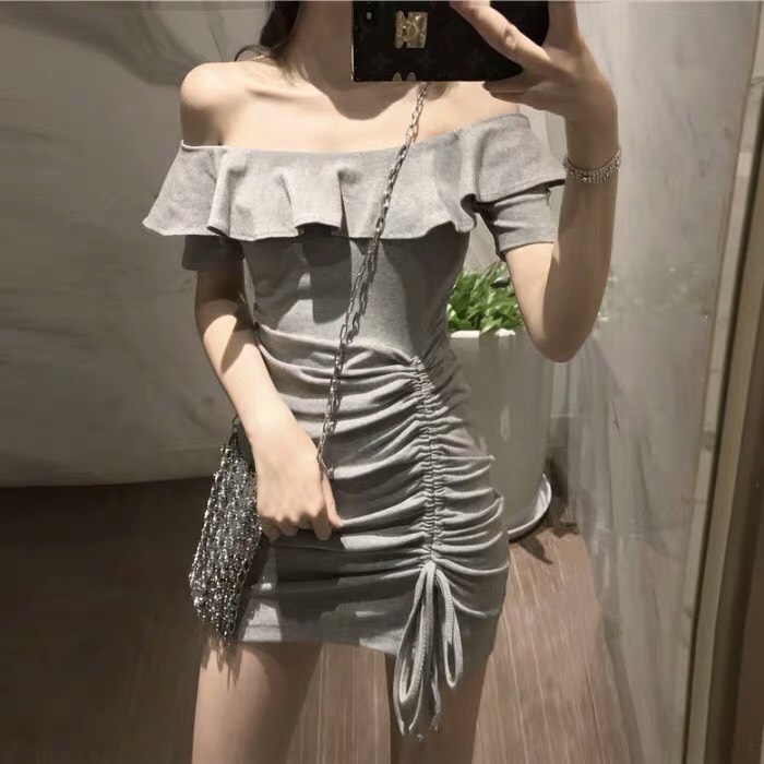 váy trế vai váy body nữ trễ vai váy body nhún eo trễ vai điệu đà