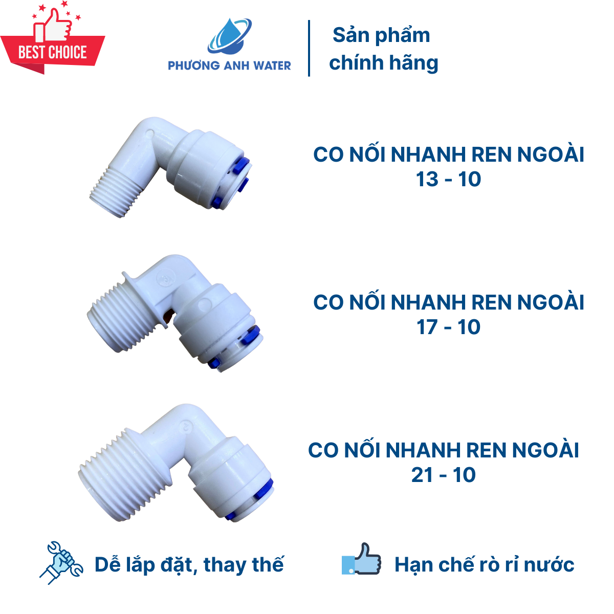Co nối nhanh ren ngoài ra dây 10 (13-10, 17-10, 21-10) dùng cho máy lọc nước