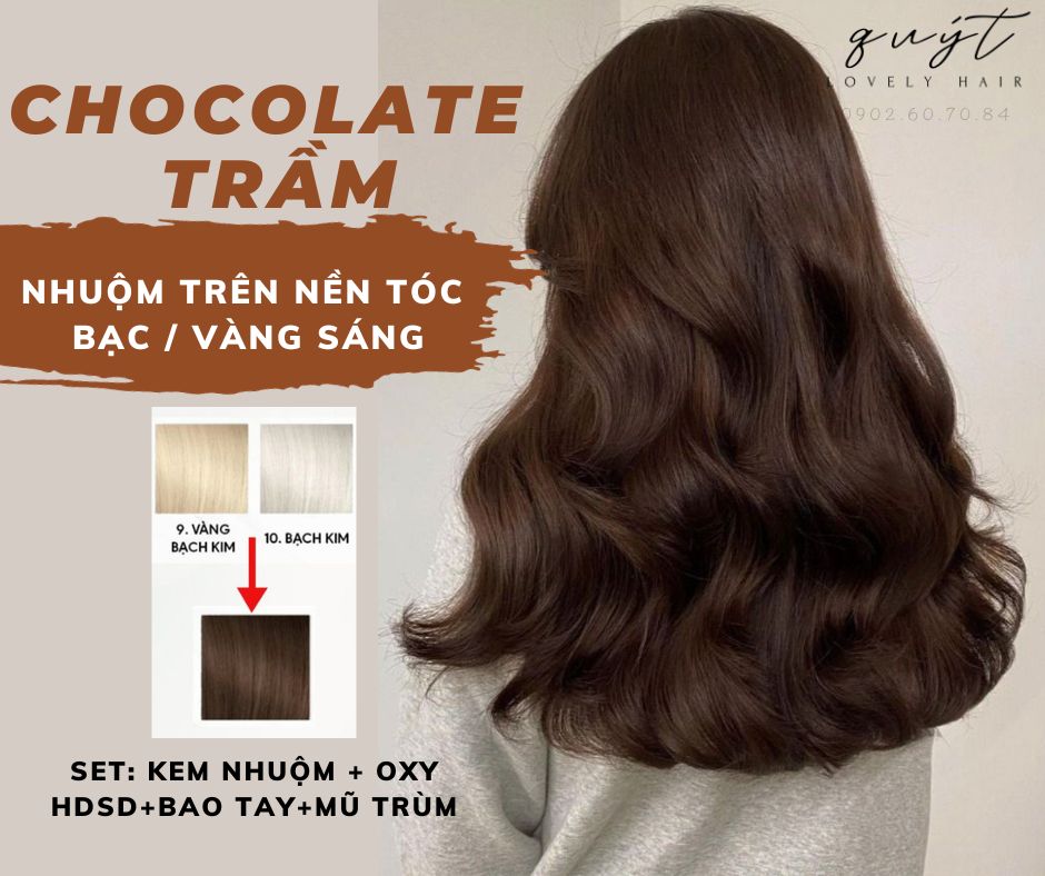Kem nhuộm tóc phủ bạc nâu chocolate trầm - nhuộm trên nền tóc bạc, tẩy - tặng oxy