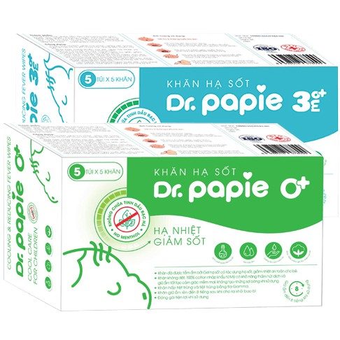 Khăn lau hạ sốt Dr.Papie cho bé hộp 5 cái