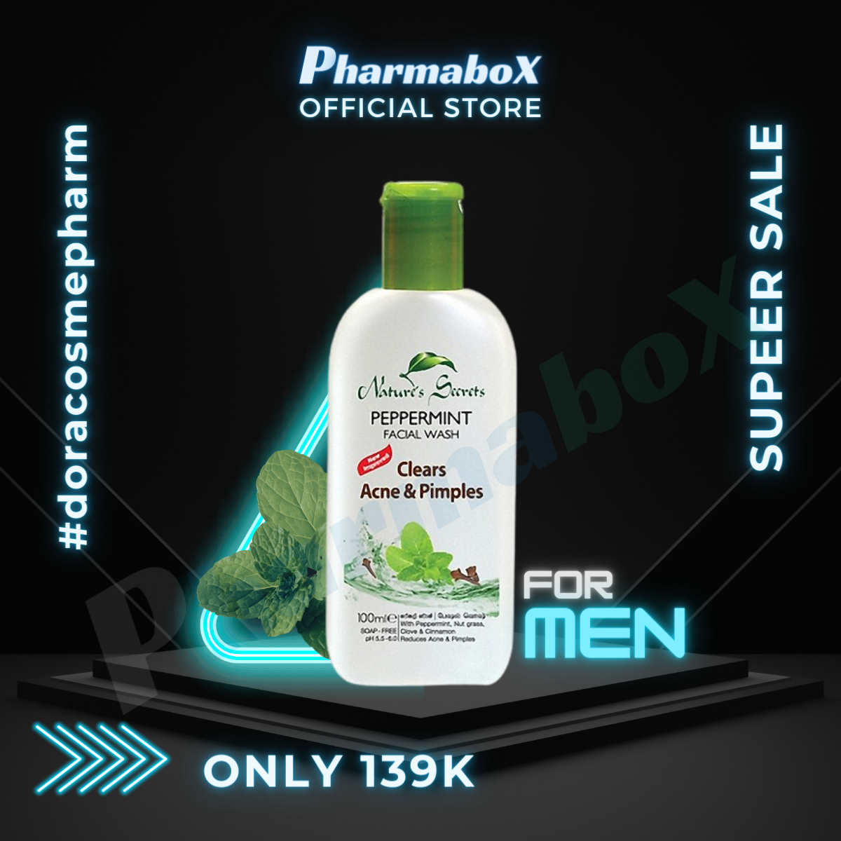 [HCM]Sữa rửa mặt nam kháng viêm giảm mụn Peppermint Extract Facial Cleansing Gel 100ml