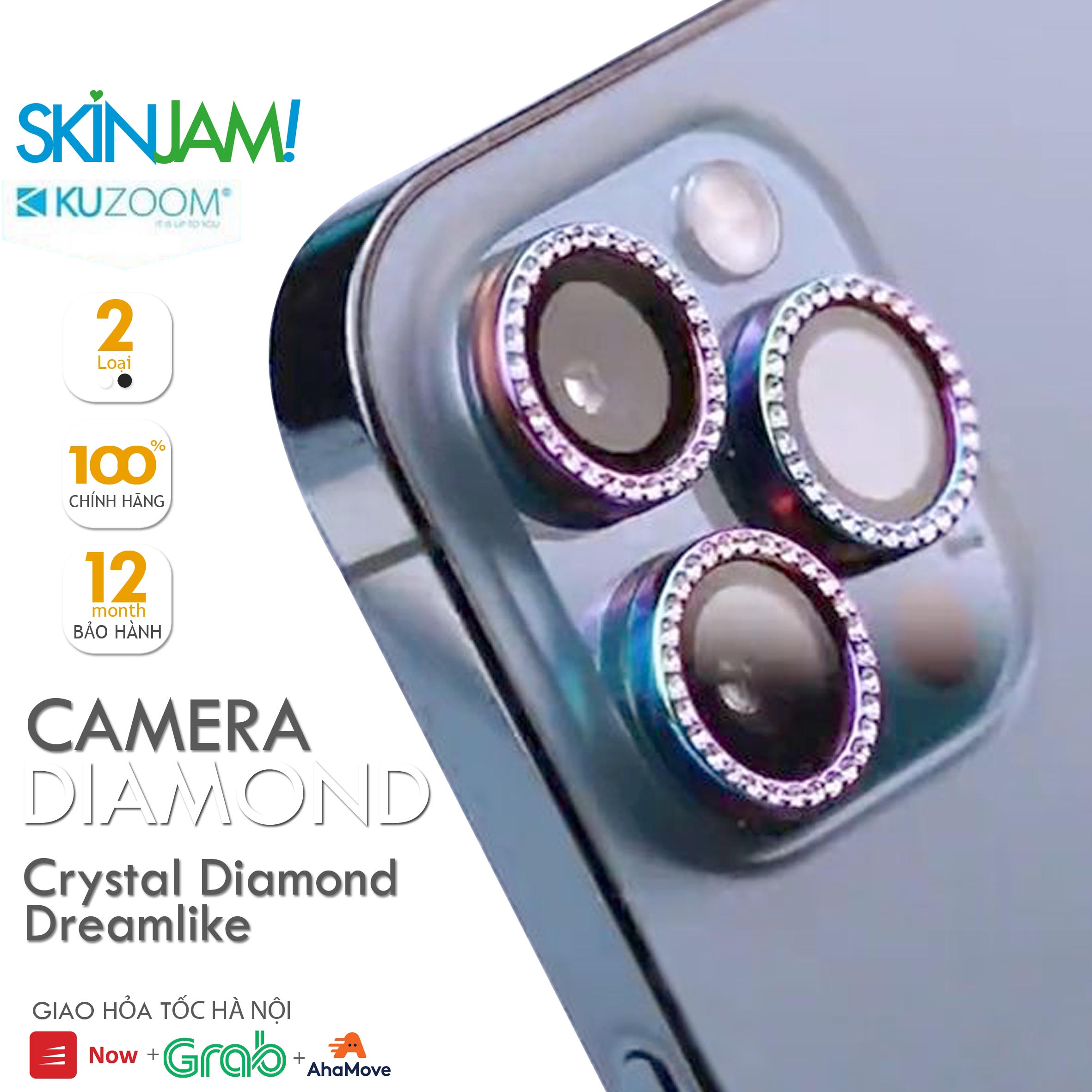 Đính Đá 100% Kính Cường Lực Camera Lens Kuzoom Crystal Diamond, Dreamlike Diamond iP 12 Pro Max đến 11Pro