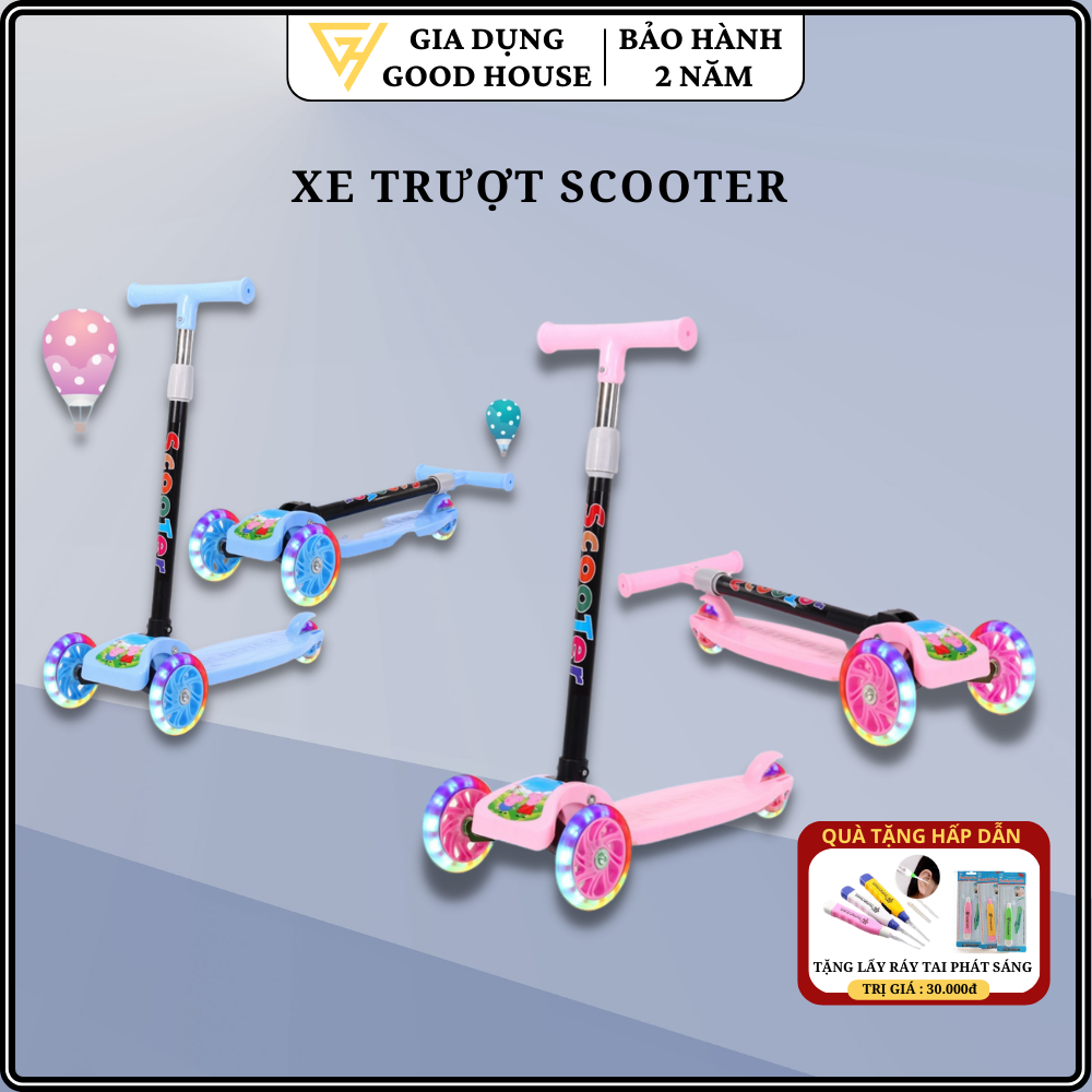 Xe trượt Scooter, Xe trượt phát sáng - cho bé từ 3 - 8 tuổi tải trọng 40kg có 3 bánh X04 (có loại bánh không phát sáng)