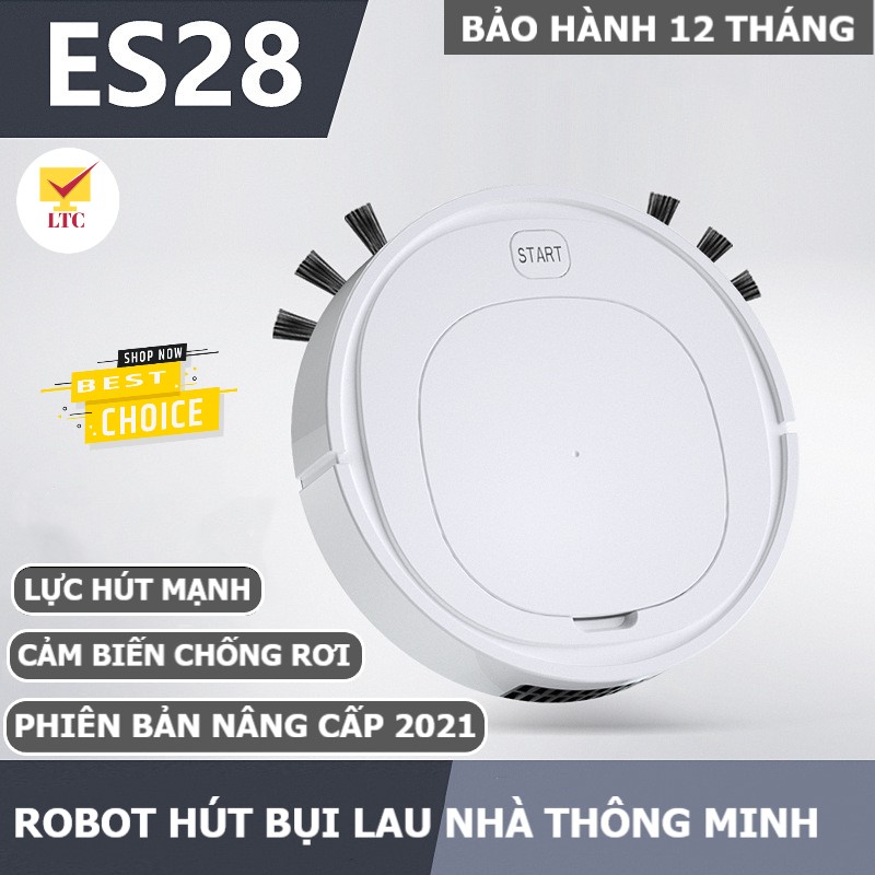 Robot hút bụi lau nhà quét nhà thông minh tự động làm sạch ES28 nâng cấp, máy hút bụi tự động chống rơi cầu thang, công suốt lớn, xóa sạch mọi bụi bẩn trên sàn nhà