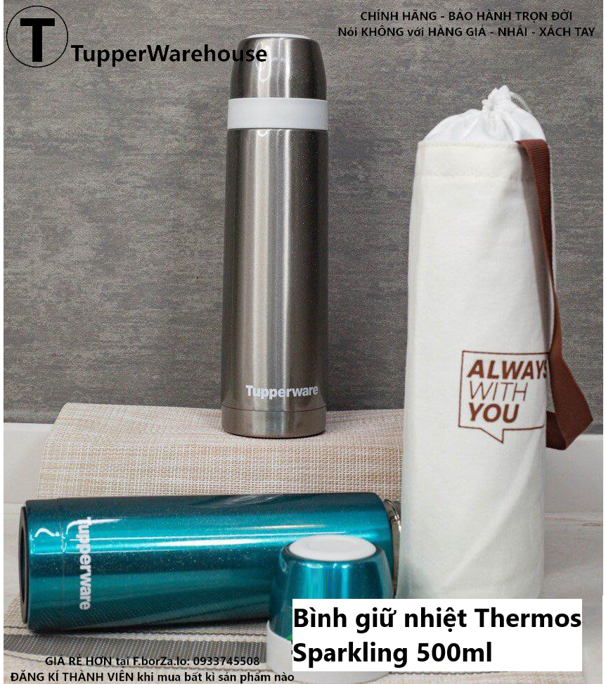 TUPPERWARE OFFICIAL STORE - KÈM QUÀ - BÌNH GIỮ NHIỆT THERMOS SPARKLING 500ML (1 bình) Lazada CHÍNH HÃNG 100%