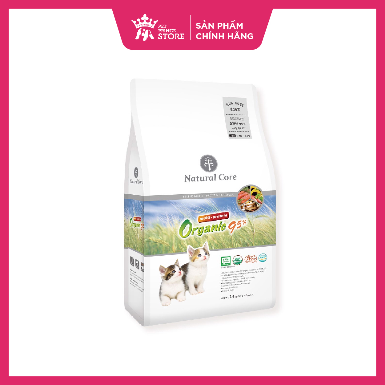 Thức ăn hạt hữu cơ đa đạm cho mèo Natural Core 95% | Protein chất lượng cao | Tăng cường sức đề kháng | Đẹp da, lông | Trị búi lông