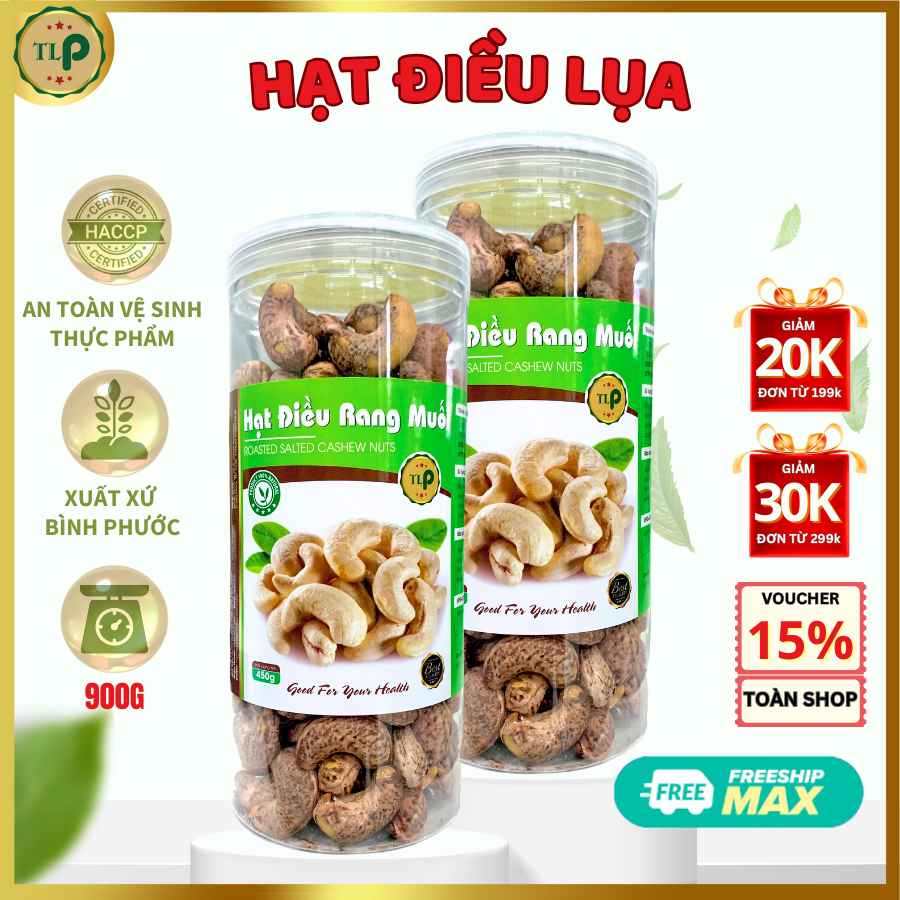 Hạt điều rang muối tân lộc phát combo 2 hũ - mỗi hũ 450g