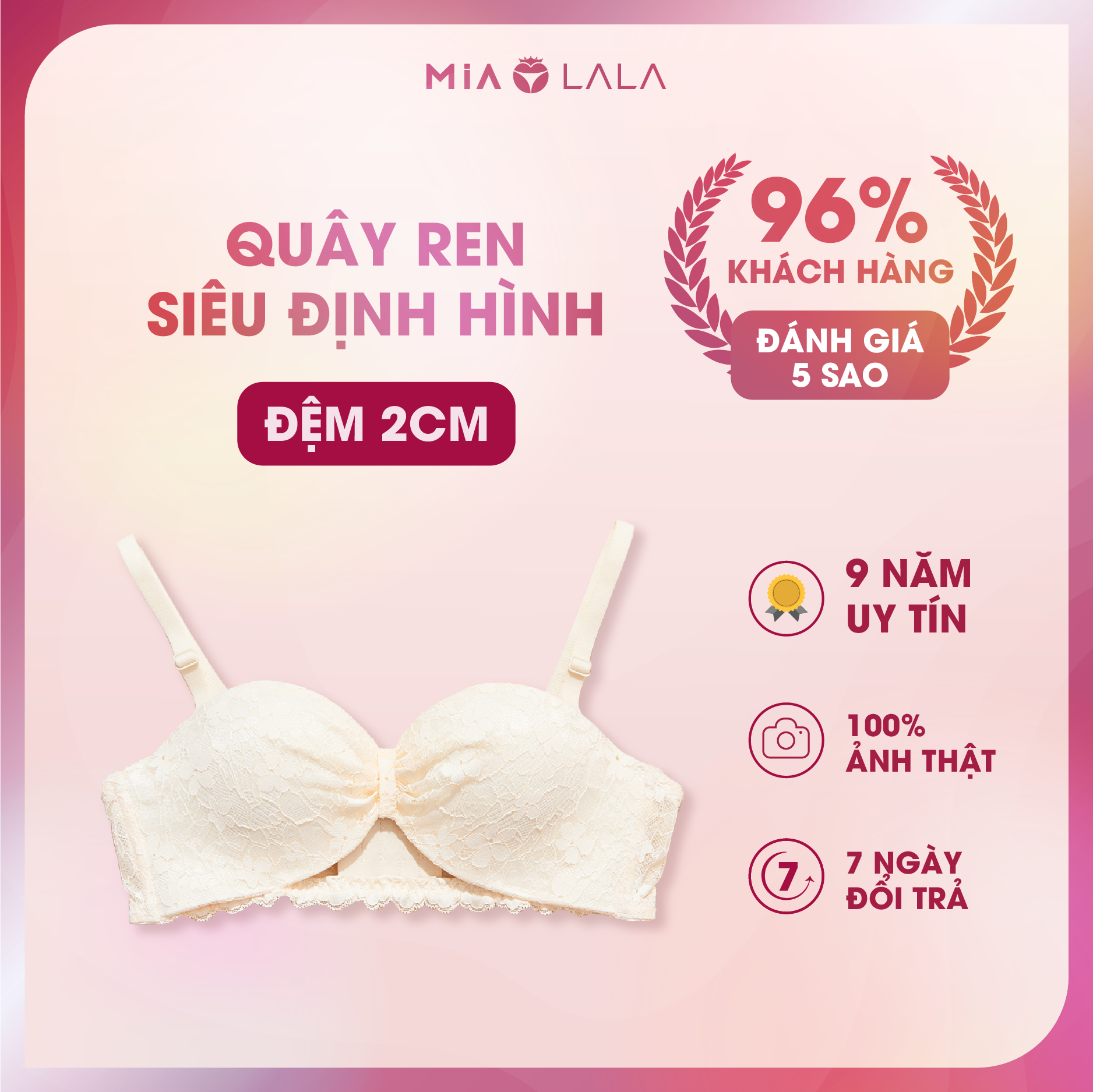Áo lót ren không gọng đệm vừa 2cm mialala 2291 fa02062291