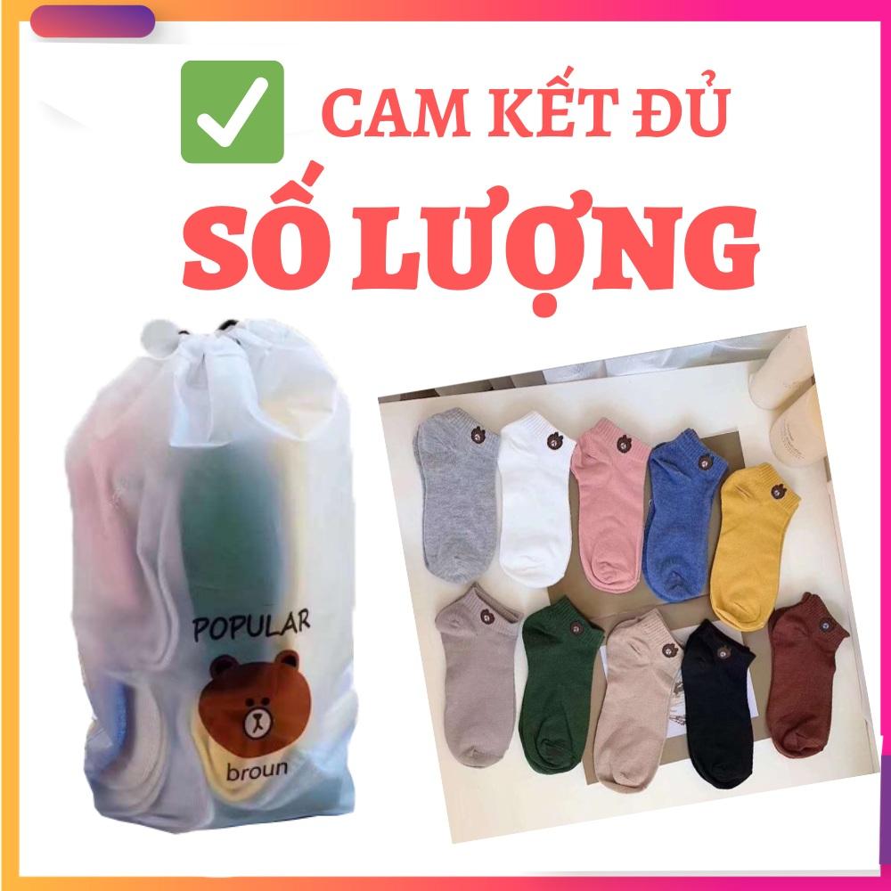 Tất gấu nữ cổ ngắn nhiều màu ngừa hôi chân - Tặng túi khi mua 10 đôi