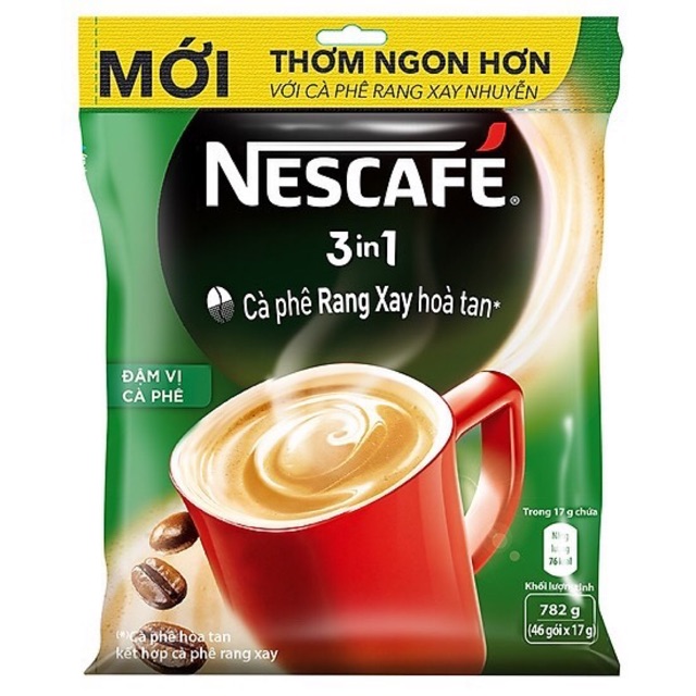 Nescafe 3in1 rang xay đậm vị cà phê túi 46 gói x17g date new 2023