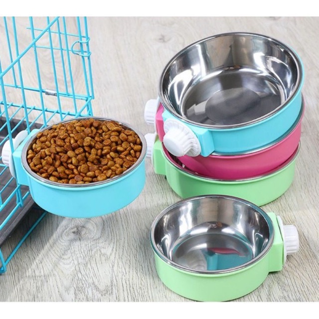 Bát ăn inox gắn chuồng cho chó mèo