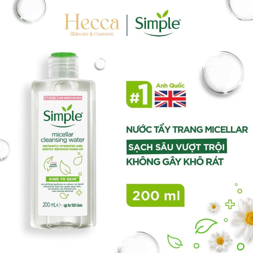 Nước tẩy trang Simple Kind to Skin Micellar Cleansing Water 200ml - Hecca