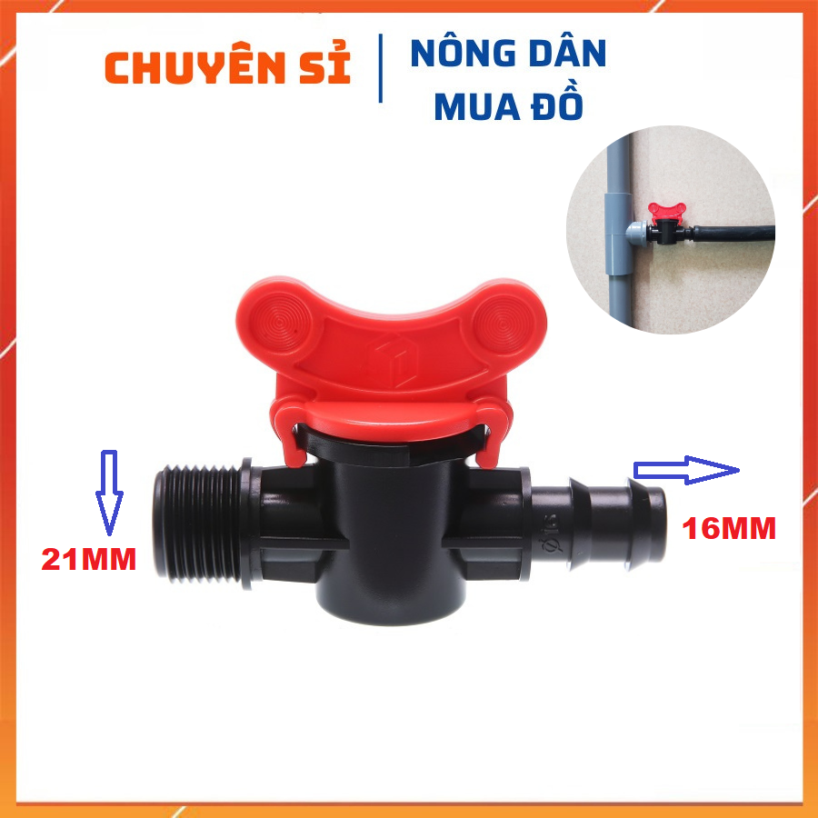 10 Van khởi thủy ren ngoài 21 ra ống LDPE 16MM | Van khóa ống PE/LDPE