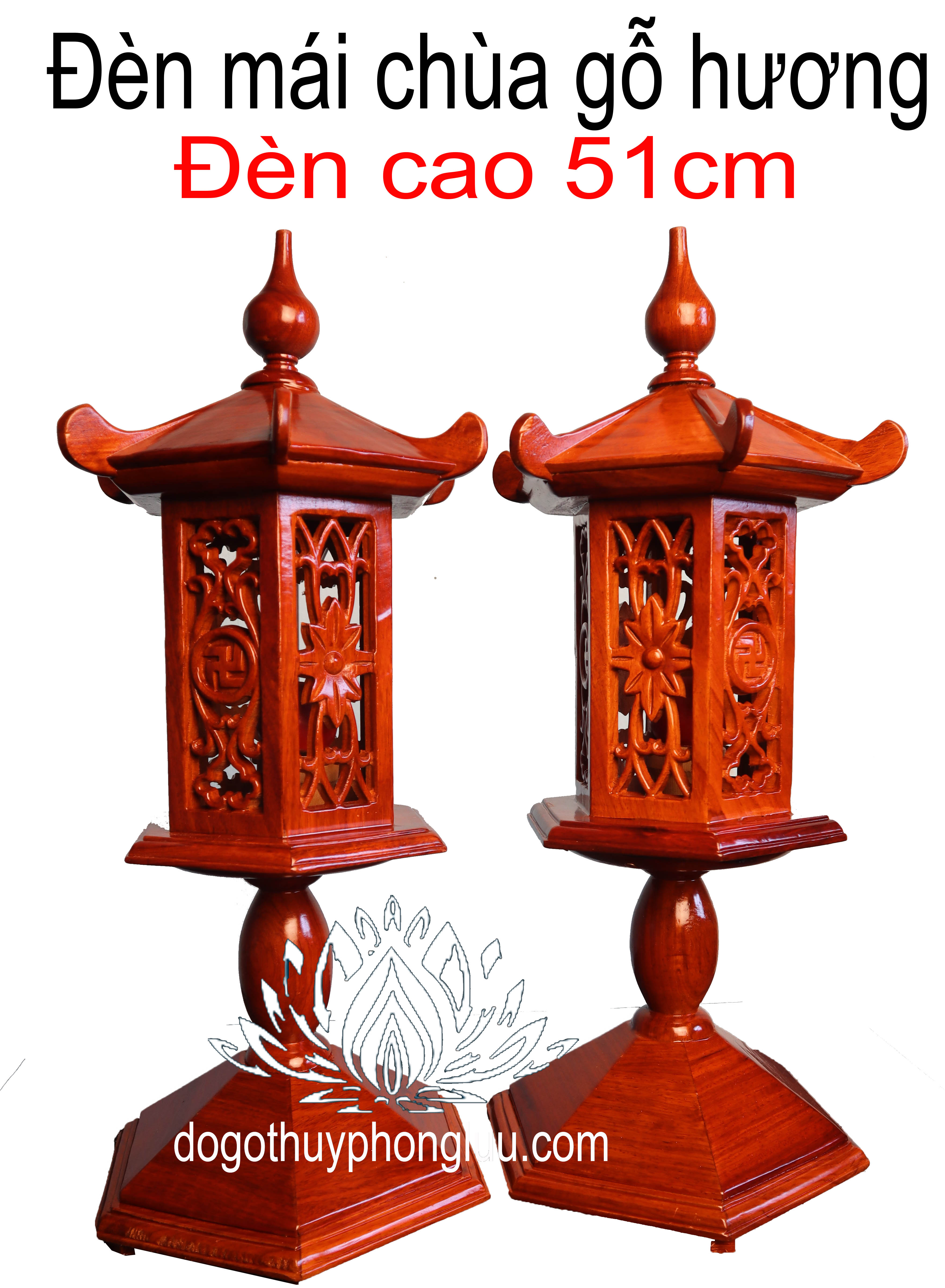 Đôi đèn thờ mái chùa tủ thờ gỗ hương cao 48cm