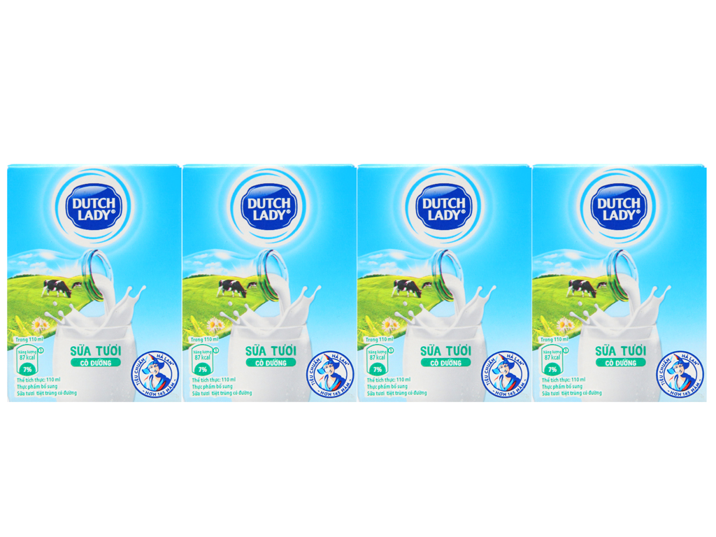 Lốc 4 hộp sữa Cô gái Hà Lan tiệt trùng có đường 110ml