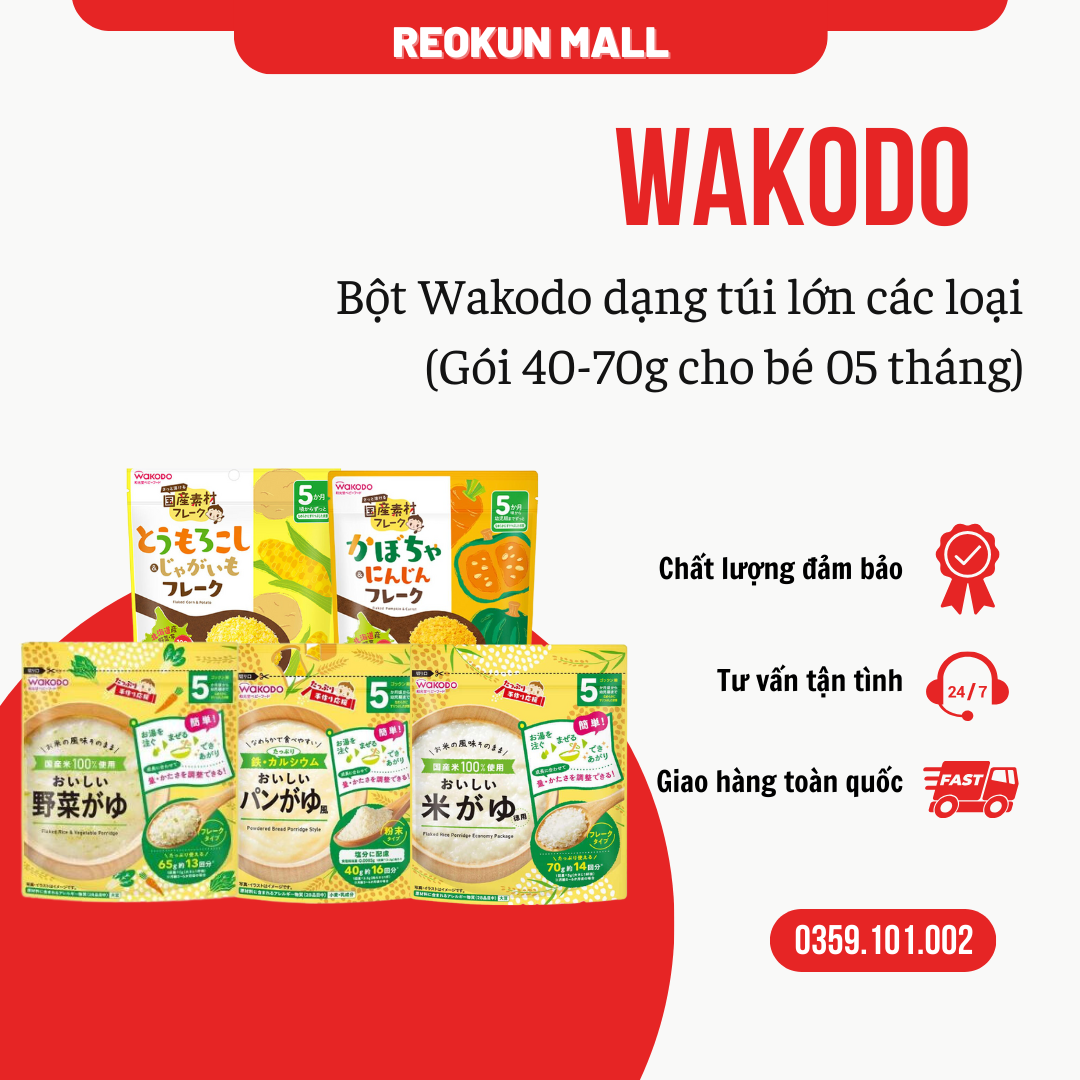 Bột ăn dặm wakodo nhật đủ vị bé 5, 7th