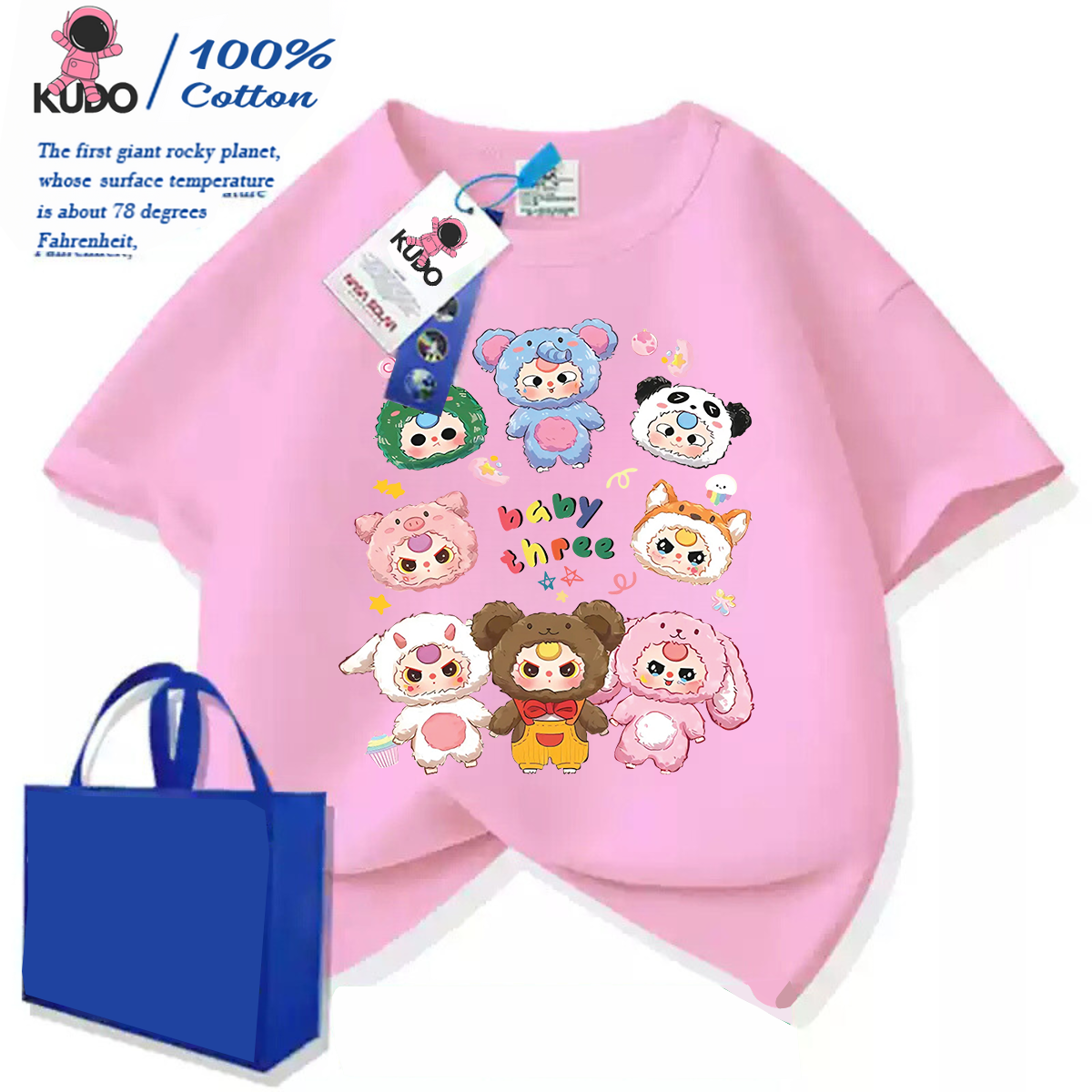 Áo thun cho bé KUDO size 10 - 40 kg họa tiết baby three dễ thương chất vải 100% cotton tự nhiên co dãn 4 chiều siêu thoáng khí tránh hầm bí, bst baby three 02 - 7