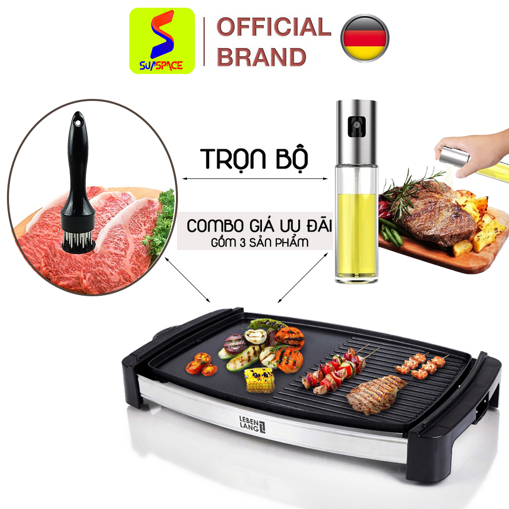 Bếp Nướng Điện BBQ LBG8588 (1800W-2200W) Không Khói Chính hãng LEBENLANG Đức Bảo hành 24 tháng, bếp ăn nướng mặt chống dính ngoài trời, vỉ nướng điện chính hãng giá rẻ cho gia đình - Sứa Space
