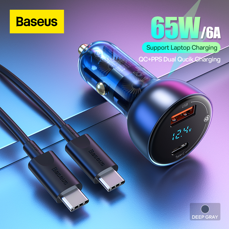 Baseus 65W Fast Car Charger Quick Charge 4.0 3.0 USB Phone Charger for Huawei SCP QC4.0 PD3.0 Type C PD Fast Charging Charger For laptop Tablet